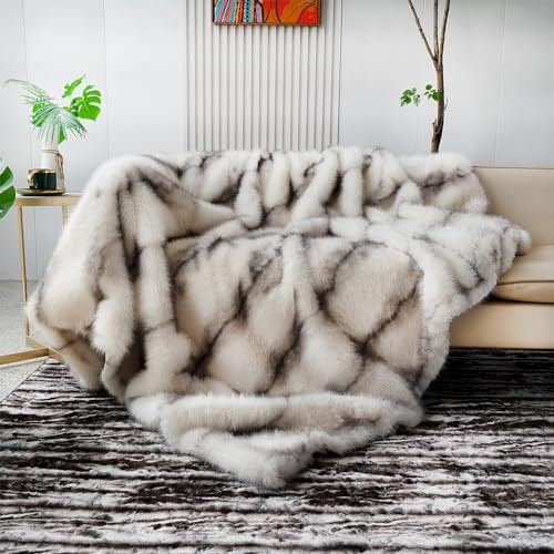 inchgrass Kunst-Nerz-Fell-Decke Luxus-Felldecke Sofa Flauschige Decke – Superwarme Elegante gemütliche Kuscheldecken für Couch, Sessel und Bett, waschbare Plüschdecken 190x230 cm Beige Wohndecke