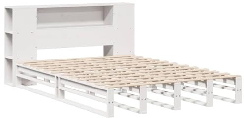 vidaXL Massivholzbett mit Regal ohne Matratze Weiß 140x200 cm