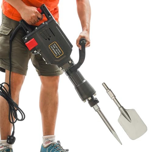 220V 1700W Electric Demolition Jack Hammer, Concrete Breaker Pneumatic Drill Electric, Heavy Duty Jack Hammer for Concrete Breaker and Garden Tree Digger with Scraping Chisel and Bull Point Chisel