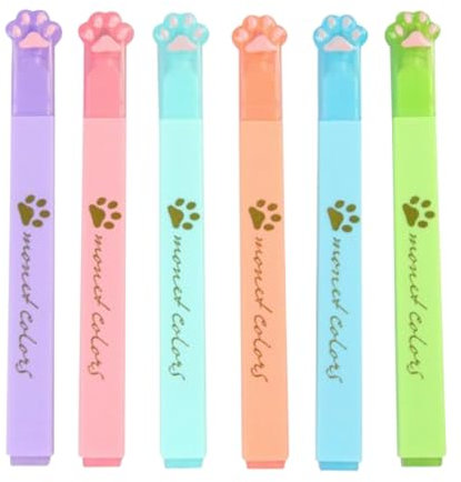 QOWIJEX 6 Stück Textmarker,Niedlicher Katzenpfoten-Highlighter,Highlighter Pen Marker Pastell Textmarker,Aesthetic Marker Stifte Textmarker Set für Kinder Erwachsene Zeichnung oder Hervorheben