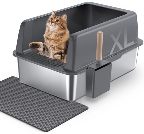 Gimars XL Katzenklo aus Metall, große Katzentoilette Edelstahl 20L mit Schaufel & Matte, Robuste Metall Katzenklo, Edelstahl Katzenklo für große & mittelgroße Katzen