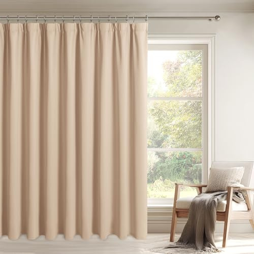 DWCN Extra Breite Vorhänge Beige Raumteiler Vorhang Blickdicht Kräuselband | 245x250cm(HxB) 1er-Set Raumtrenner Thermovorhang Gardinen mit Vorhang-Krawatten für Schiene Wohnzimmer Schlafzimmer UV-schutz