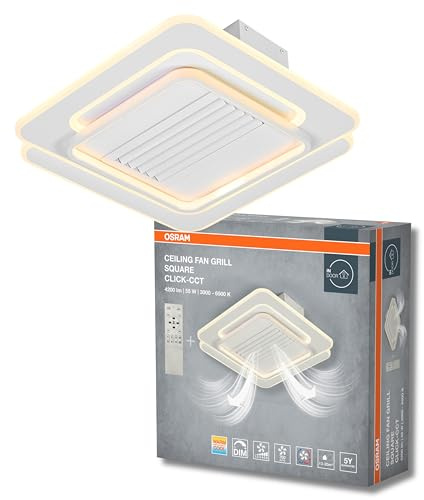 OSRAM Lámpara de techo/ventilador cuadrada, 55 W, CCT, IP20 para uso interior, blanca, regulable