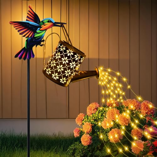 Solar-Gießkanne mit kaskadierenden Lichtern für den Außenbereich, Gartendekoration, Kolibri-förmiger Haken, Gartengeschenke für Mutter, Frauen, Oma, Geburtstag, Solarleuchten für Gartendekorationen