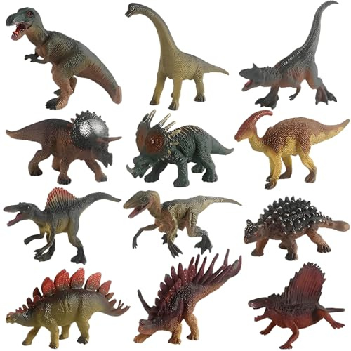 DxxD Dinosauriefigurer leksak, 12 stycken realistiska dino-lekset inklusive T-Rex, Brachiosaurus, leksaksfigurer, mini dinosaurie pedagogisk leksak för 3 år pojkar flickor