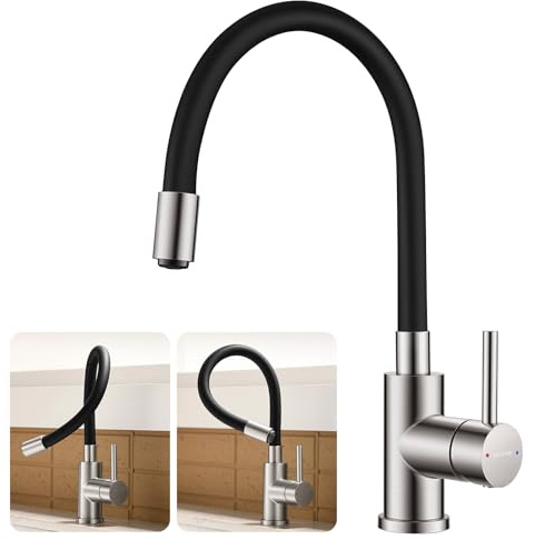 KeeGone Wasserhahn Küche mit Edelstahl Flexible Auslaufbrause Spültischarmatur 360° Schwenkbar Küchenarmatur mit Abnehmbarem Wasserspar-Strahlregler Flexible Küchenarmatur für den Küchenbereich