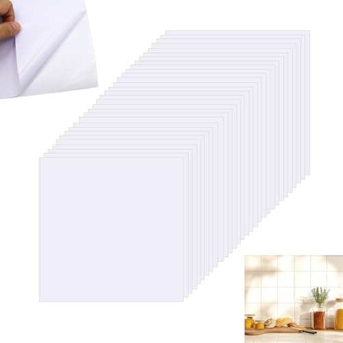 MIPIACE 50 Pezzi 15 x 15cm Adesivi per Piastrelle Bagno e Cucina PVC Lucido Piastrelle Adesive da Parete Mattonelle Adesive Bagno Bianco per Cucina e Bagno