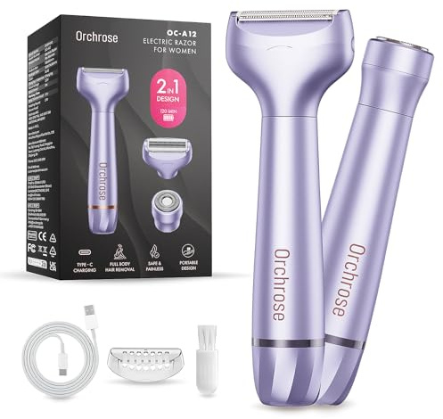 Orchrose Elektrischer Rasierer für Frauen 2-in-1: schmerzloser wiederaufladbarer Rasierer für Gesicht Beine Achselhöhlen und Bikinizone - mit Reisesperre (Lila)