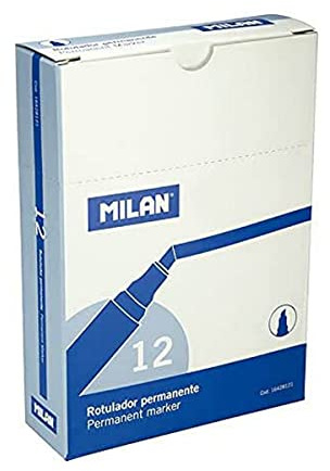 MILAN Caja 12 rotuladores permanentes punta biselada azul