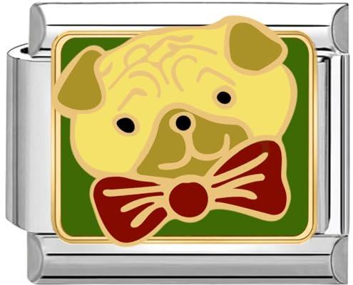 Quiges - 9mm Italian Style Charm Modul Edelstahl Hund Mops für Italienische Armbänder