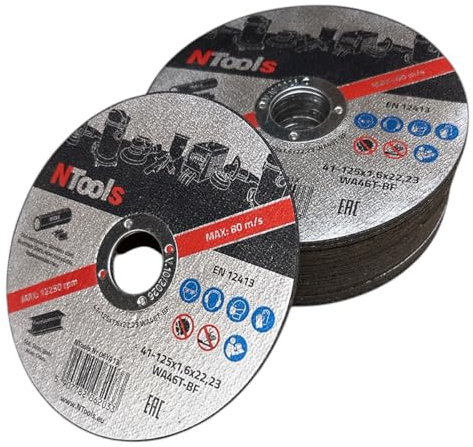 NTools SDC Disques à tronçonner métal 125 x 1,6 x 22,23 mm, 25 pièces | Disques de coupe fins et durables pour la coupe du métal, de l'acier et de l'acier inoxydable (Inox)