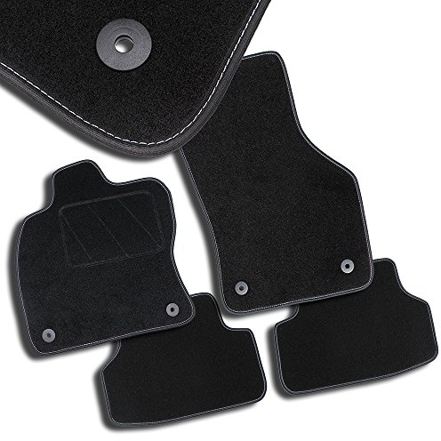 Bär-AfC Auto Fußmatten Classic passend für Renault Megane Scenic 2 JM 2003-2009, Autoteppiche Nadelvlies Schwarz, Bandeinfassung Schwarz, Ziernaht Weiß, Set 3-teilig, RE03305