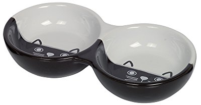 Nobby Chats en céramique, Double Bol, Couleur Noir/Blanc, 22 x 11,5 x 3,5 cm, 1 pièce