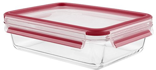 Tefal Master Seal Frischhalteglas, quadratisch, zur Lebensmittelaufbewahrung, transparent/rot, Glas, durchsichtig/rot, 0.7 Litre