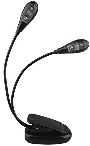 Futheda Protable Dual Head Music Stand Light with 2 Flexible Gooseneck Arms 4 LEDs Clip on,Eye care, Flexible Clip Come with USB Cable, Best Suited for Music Stands, Grilling, Desk,Travel, Camping