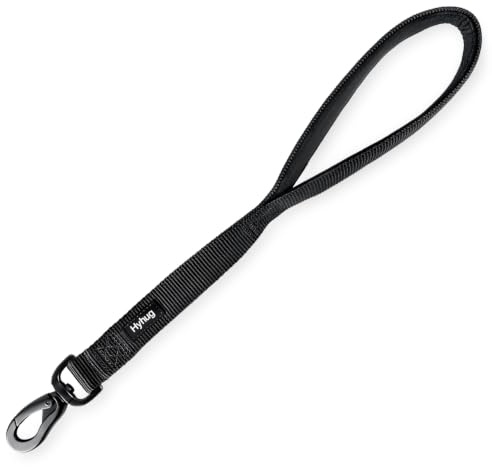 Premium Upgraded Traffic Durable Nylon Short Lead with Soft Padded Neoprene Lined Handle for Medium Large Giant Boy and Girl Dogs -Walking, Professional Training, Daily Use Lead. (18 Inch Long, Black)