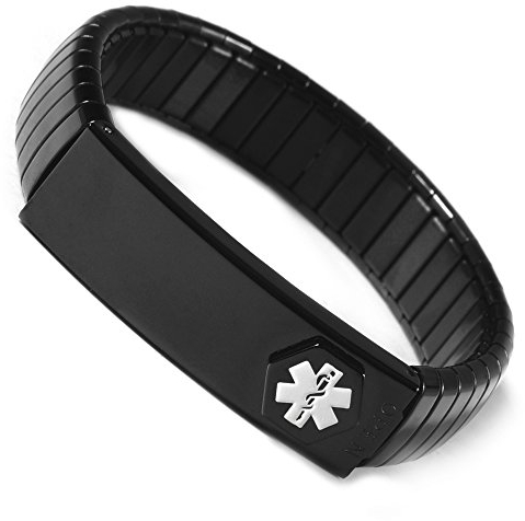 YINOX Medizinisches Notfall-Armband für Damen und Herren, elastischer Edelstahl, personalisierbar (Details in aufklappbarem Abschnitt, personalisierte medizinische Karte + Streifen gratis)