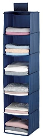 WENKO Wäschesortierer Business Hängeaufbewahrung, Hängeregal zur Aufbewahrung von Wäsche mit 6 Fächern, Polyester, 30 x 122 x 30 cm Blau