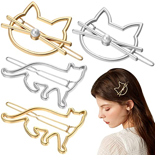 Frcolor Katzen Haarspangen, 4 Stück Haarspangen für Damen, mit Perlen und Katzenform, für Partys und Freizeit