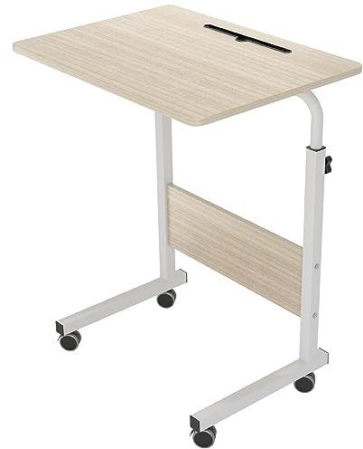 sogesfurniture höhenverstellbar Laptoptisch Computertisch mit Tablet Steckplatz, 60 * 40cm PC Tisch Sofatisch Pflegetisch Beistelltisch mit Rollen, Weiß Ahorn 05#3-60MP-BH
