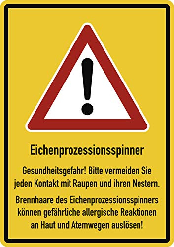 Schild Eichenprozessionsspinner Gesundheitsgefahr! | stabiles Alu Schild mit UV-Schutz 297x420mm, gelb | Eichenprozessionsspinner Gesundheitsgefahr Bitte vermeiden Sie jeden Kontakt ... | Dreifke®