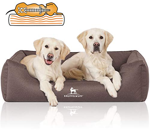 Knuffelwuff Orthopädisches Wasserabweisendes Hundebett Leon aus Velours mit Handwebcharakter XL 105 x 75cm Graubraun - abnehmbarer Bezug - waschbar - für große, mittelgroße und kleine Hunde