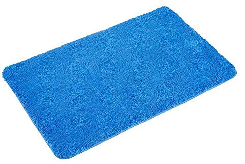 PANA® Flauschiger Badvorleger (60x100 cm) • Hochflor Badteppich aus weichen Mikrofasern • rutschfest & waschbar • Duschvorleger, Badematte, Badezimmerteppich groß • Farbe: Blau