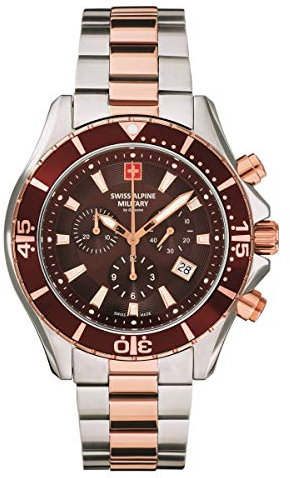 Swiss Alpine Military Armbanduhr Chronograph Analog Quarz Edelstahl 7040 10 ATM Bic-Rose/Braun/Braun - 9156sam, Armband
