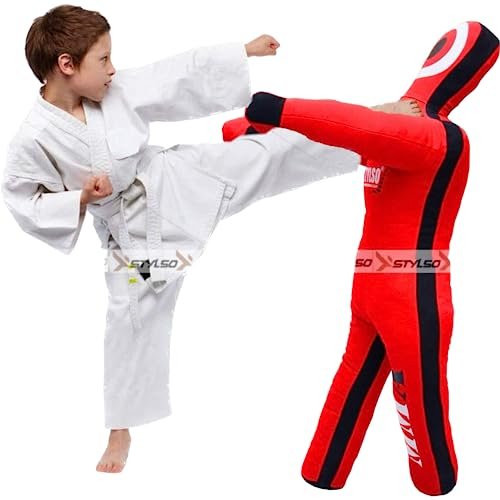 Ungefüllter Wrestling-Dummy für Kinder – Ultimativer Trainingsbegleiter für Grappling Jiu Jitsu BJJ MMA Judo – Entfesseln Sie Ihr Potenzial mit unserem Youth Punching Buddy ungefüllt (Rot, 91,4 cm)