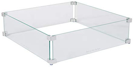 Fire Sense Windschutz für Feuerstelle, quadratisch, klares Glas, 57,1 cm, gehärtetes Glas, für Propan, Gas, Feuerstellen und Terrassenheizungen