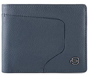 PIQUADRO Akron Herren Geldbörse aus Leder mit Münzfach und RFID-Abschirmung, blau, 12X9,5X1,5, Zeitgenössisch