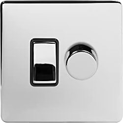 Soho Lighting Polished Chrome dimmer and Rocker Switch Combo Blk Ins Screwless (2 Way Switch & Trailing Dimmer)