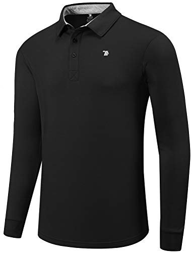 MoFiz Men's Long Sleeve Shirts Quarter Zip Pullover Men's Polo Shirts Quick Dry, A-black, XL