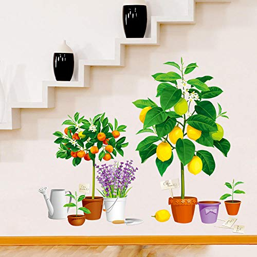 Große 3D Topfpflanze Wandaufkleber Zitrone Orangenbaum Lavendel Aufkleber Küche Korridor Wohnzimmer Dekor Wandbild Vinyl Baseboard