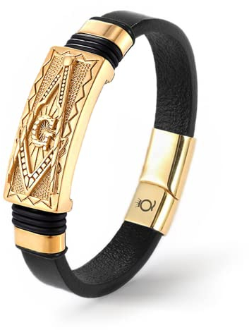 UNIQAL | Lederarmband Herren Premium Style Mens Bracelet | Gratis Geschenk Box | Echtleder, Edelstahl (TOTEM Gold, 19.00, Zentimeter)