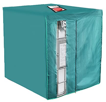 IBC Wassertank Abdeckung, wasserdichte Regenwassertank Haube, 210D Oxford Tuch Sonnenschutzhaube für 1000L IBC Container, 116x100x120cm (Grün mit Reißverschluss)