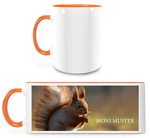 Manutextur Tasse mit Namen - personalisiert - Motiv Eichhörnchen - viele Farben & Motive - weiß/orange - persönliches Geschenk mit Wunsch-Motiv und Wunsch-Name