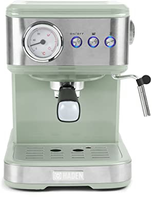 Haden Espresso Coffee Machine - Multifunction - Steel Accents - Espresso Pump Coffee Maker with Milk Frother - 15 Bars of Pressure - 1.5L Detachable Water Tank - Sage
