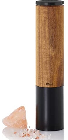 AdHoc EP62 Elektrische Pfeffer- | Salzmühle eMill.5, CeraCut® Keramik Mahlwerk, inkl. Batterien, Akazienholz|Edelstahl schwarz