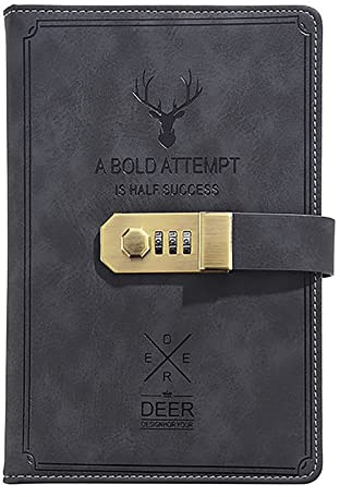 MYSUNBAR MOHOO Notebook with Lock A5, 300 Pages Leather Diary with Code Lined 120 g/m² Paper Journal Book with Calendar Pen Loop Card Slot Gift for Girls Boys Adults