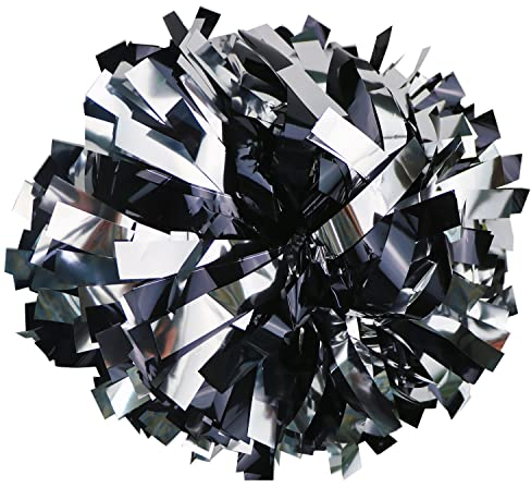 GUIFIER 1 Paar Cheerleader Pompons Handblumen, Metallic Cheerleading Pom Poms, Cheerleader Pom Pom Cheerleader, Cheer Tanz Pompoms Cheerleader Puschel für Sport Teamgeist, Ballspiele-Schwarz un Silber