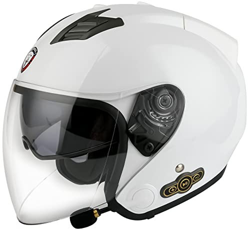 Casque Jet Moto Bluetooth ECE Homologué Casques de Moto électrique Scooter avec Double Visière Casque avec Haut-Parleur Intégré pour Une Réponse Automatique F,L