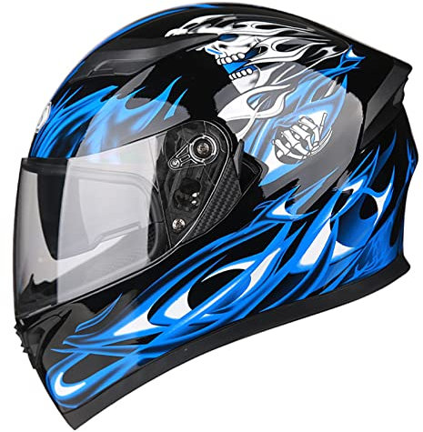 Lightweight Full Face Motorcycle Street Bike Helmet with Clear/Tinted Sun Visor Unisex Adult Comfortable Motorbike Moped Helmet for Youth Men and Women, DOT/ECE Approved,Blue A,M