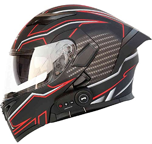 Letetexi Klapphelm mit Integriertem Bluetooth ECE-geprüft, Motorradhelm Bluetooth-Helm mit Anti-Fog-Doppelspiegel, Integralhelm Racing Helm für Damen Herren 54~63CM