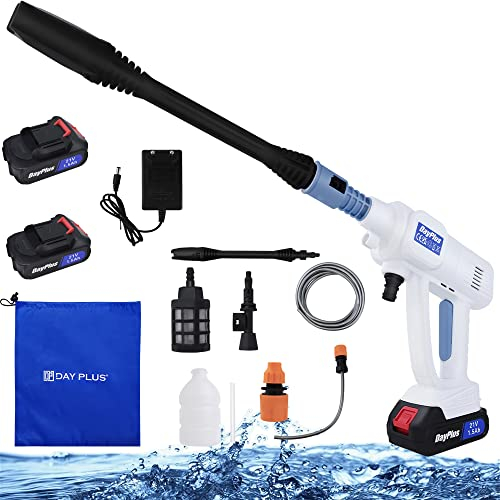 Akku-Hochdruckreiniger Tragbare Hochdruckreiniger-Pistole 12Bar Mini-Hochdruckreiniger-Kit mit 2 × 1,5AH Akku, 4-in-1 Verstellbarer Düse, 5M Schlauch für Autowäsche,Bodenreinigung,Gießen von Blumen