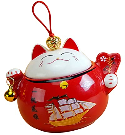 Operitacx Teedose Tierkrug Aus Keramik Blumentöpfe Glückskatzenfigur Loser Tee Ti Dekorative Figuren Glückliche Katzenfigur Katze Keksdose Keramik Maneki Neko Dekoration Tee Set Büro Kaktus