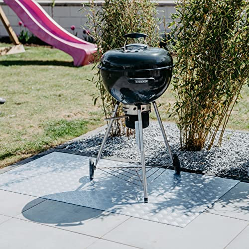 PROFOLIO Silber Grillunterlage Für Alle Grills - Bodenschutzmatte als Hitze- und Funkenschutz - Feuerfeste Grillmatte für Gasgrill, Elektrogrill und Holzkohlegrill - 120 x 80 cm - Größe Wählbar