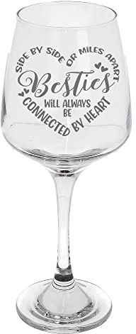 Besties Engraved Wine Glass Gift Bestie Birthday Gift Friendship Gift Best Friend Gift Engraved Best Friend Wine Glass Gift Cute Best Friends Gifts Friendship Presents Side By Side Connected By Heart