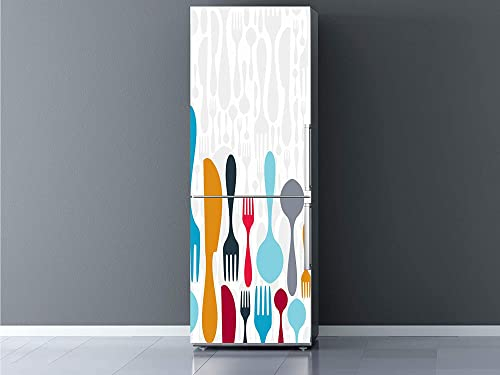Oedim Vinilo para Frigorífico Cubiertos Colores, Vinilo Premium, 185x60cm | Adhesivo Resistente y de Fácil Aplicación | Pegatina Adhesiva Decorativa de Diseño Elegante