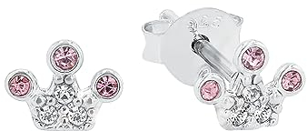 Prinzessin Lillifee Ohrstecker 925 Sterling Silber Mädchen Kinder Ohrschmuck, mit Glas, 0,5 cm, Silber, Krone, Kommt in Schmuck Geschenk Box, 2036940